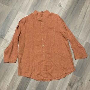 Flax Shirt Women's Orange 100% Linen Button Tunic Minimalist Lagenlook - Size M
